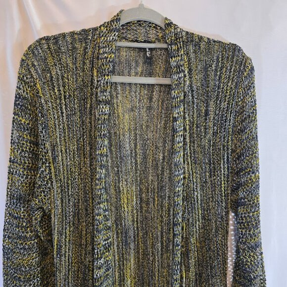 SACRED THREADS SIZE LARGE NAVY GOLD SWEATER CARDIGAN BUTTON FRONT OR OPEN LONG - Picture 3 of 12
